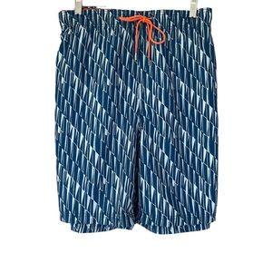 Land's End Men's Blue Geometric Polyester Swim Trunks Board Shorts Size 3XL.